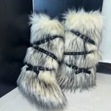 Sexy Cross-over Buckle Fur High-top Snow Boots HES-2024