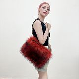 Stylish Retro Clutch Bag With Fluffy Large Capacity and Fur Trim HES-8087