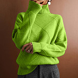 Loose High Neck Warm Knitted Sweater Solid Pullover For Women RS-999