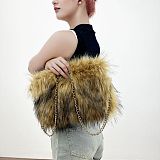 Stylish Retro Clutch Bag With Fluffy Large Capacity and Fur Trim HES-8087
