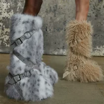 2025 New High-Top Lace-Up Fur-Lined Studded Snow Boots HES-4344