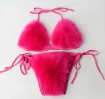 Solid Color Fur Bikini Fuzzy Sports Swimsuit HES-4000