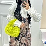 Stylish Candy-colored Tassel Plush Small Round Portable Bag