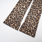 Leopard Print Off-shoulder Deep V-neck High-waisted Straight Leg Pants Suit XYWL-25ST311