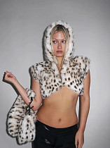 Halloween Character Costume Super Short Hooded Leopard Print Fur Coat ZNFR-56456