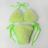 Solid Color Fur Bikini Fuzzy Sports Swimsuit HES-4000