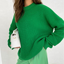 Solid Round Neck Thickened Sweater For Women 2025 Long-sleeved Pullover Knitted RS-888599