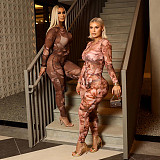 Round Neck Pullover Floral Print Long-sleeved High-waisted Bodycon Trouser Suit XYWL-25ST289