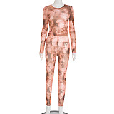 Round Neck Pullover Floral Print Long-sleeved High-waisted Bodycon Trouser Suit XYWL-25ST289