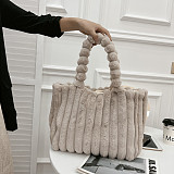New Macaron-colored Large-capacity Commuter Tote Shoulder Bag With Fur Trim