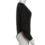 Sexy Hot Girl Slim-fit Deep V-neck Elegant Long-sleeved Hip-lifting Bodysuit SXE-84533