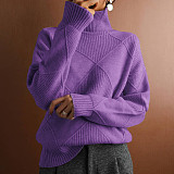 Loose High Neck Warm Knitted Sweater Solid Pullover For Women RS-999