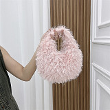 Stylish Candy-colored Tassel Plush Small Round Portable Bag