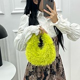 Stylish Candy-colored Tassel Plush Small Round Portable Bag
