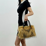 Square Plush Faux Fur Raccoon FurTote Bag With Large Capacity HES-3300