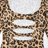 Square Neck Leopard Print Hollow-out Bodycon Pleated Long Dress XYWL-25DS376