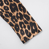 Leopard Print Off-shoulder Deep V-neck High-waisted Straight Leg Pants Suit XYWL-25ST311