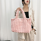 New Macaron-colored Large-capacity Commuter Tote Shoulder Bag With Fur Trim