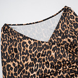 Leopard Print Off-shoulder Deep V-neck High-waisted Straight Leg Pants Suit XYWL-25ST311