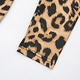 Square Neck Leopard Print Hollow-out Bodycon Pleated Long Dress XYWL-25DS376