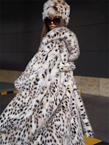 Leopard Print Hooded Faux Fur Coat Long Overcoat Thick Warm Mink Fur Windbreaker ZNFR-2024053