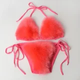 Solid Color Fur Bikini Fuzzy Sports Swimsuit HES-4000