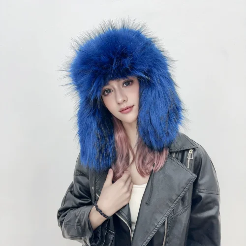 New Winter Faux Raccoon Fur Thickened Straw Hat HES-6700