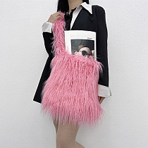 Candy-colored Long-haired Large-capacity Magnetic Snap Shoulder/Crossbody Bag HES-005
