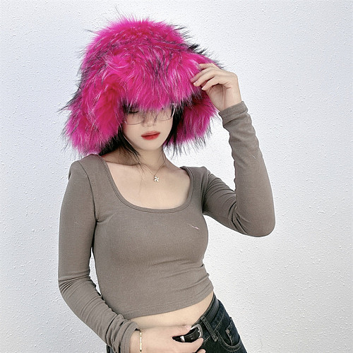 Warm Raccoon Fur Thickened Wide-brimmed Hat HES-4900