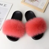 2025 Home Flat Red Fox Fur Slip-on Sandals HES-0616