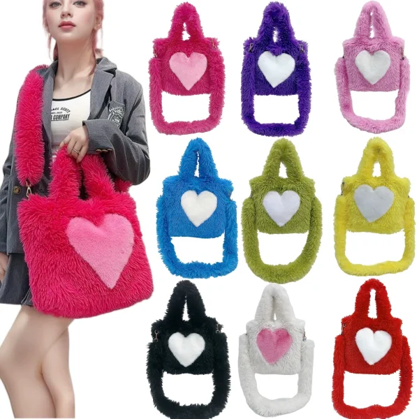 New Large-capacity Plush Tote Shoulder Bag With Heart-shaped Pattern HES-2500