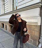 2025 Brown Fur Coat Short Lapel Jacket  ZNFR-15455
