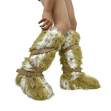 2025 New Style Faux Fur Leopard Print High-Top Lace-up Snow Boots HES-7500