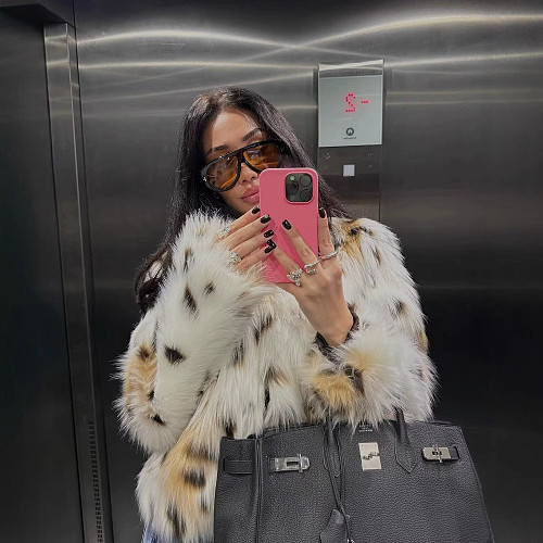 Imported Eco-friendly Fox Fur Leopard Print Fur Coat Women Short Jacket ZNFR-88778