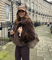 2025 Brown Fur Coat Short Lapel Jacket  ZNFR-15455