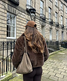 2025 Brown Fur Coat Short Lapel Jacket  ZNFR-15455