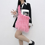 Candy-colored Long-haired Large-capacity Magnetic Snap Shoulder/Crossbody Bag HES-005