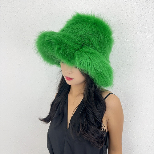 Winter Wide-brimmed Thick Warm Faux Fur Fisherman's Hat HES-4200