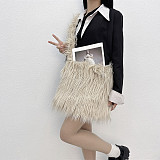 Candy-colored Long-haired Large-capacity Magnetic Snap Shoulder/Crossbody Bag HES-005