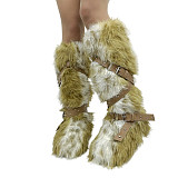 2025 New Style Faux Fur Leopard Print High-Top Lace-up Snow Boots HES-7500