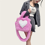 New Large-capacity Plush Tote Shoulder Bag With Heart-shaped Pattern HES-2500
