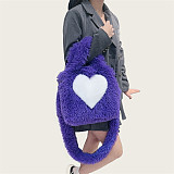 New Large-capacity Plush Tote Shoulder Bag With Heart-shaped Pattern HES-2500