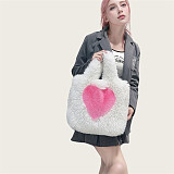 New Large-capacity Plush Tote Shoulder Bag With Heart-shaped Pattern HES-2500