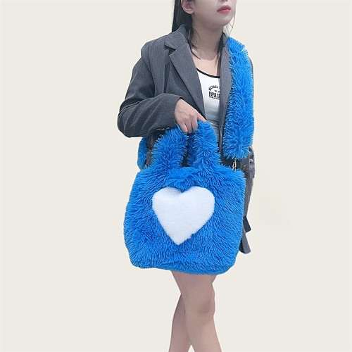 New Large-capacity Plush Tote Shoulder Bag With Heart-shaped Pattern HES-2500