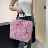 2025 New Large Capacity Faux Sheep Beach Plush Shoulder Tote Bag HES-3500