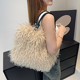 2025 New Large Capacity Faux Sheep Beach Plush Shoulder Tote Bag HES-3500