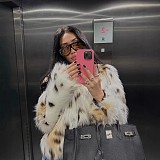 Imported Eco-friendly Fox Fur Leopard Print Fur Coat Women Short Jacket ZNFR-88778