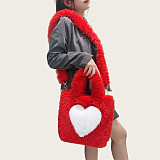 New Large-capacity Plush Tote Shoulder Bag With Heart-shaped Pattern HES-2500