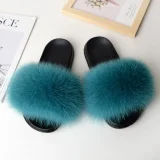 2025 Home Flat Red Fox Fur Slip-on Sandals HES-0616