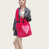 New Large-capacity Plush Tote Shoulder Bag With Heart-shaped Pattern HES-2500